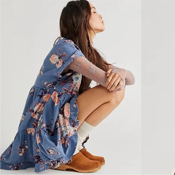 Free People | Dresses | Free People Harper Mini Dress Micro Corduroy Blue  Combo | Poshmark